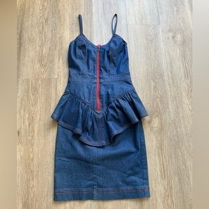 Betsy Johnson Denim Peplum Knee Length Dress Size 0